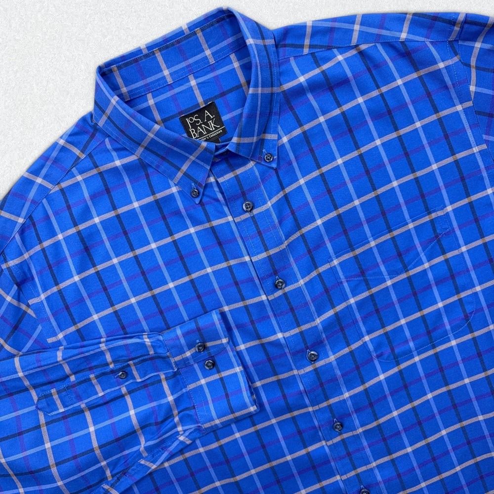 Jos. A. Bank Button Down Shirt Mens XL Blue Plaid Traveler's Collection Cotton